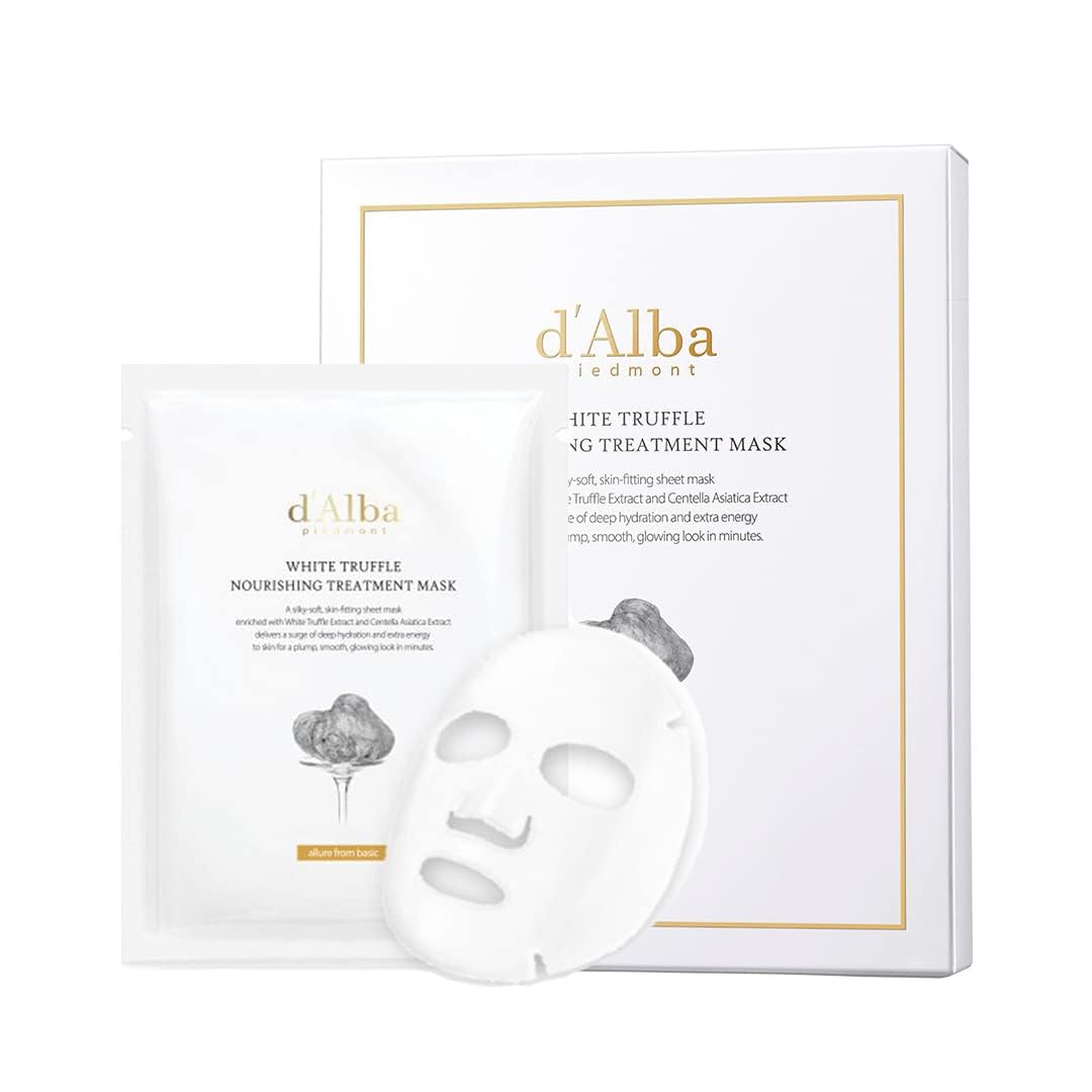 d'alba Piedmont Italian White Truffle Nourishing Mask 5pcs, Vegan Skincare, Nourishing Sheet Mask for Dry and Tired Skin, Deep Hydration Mask, Korean Skin Care