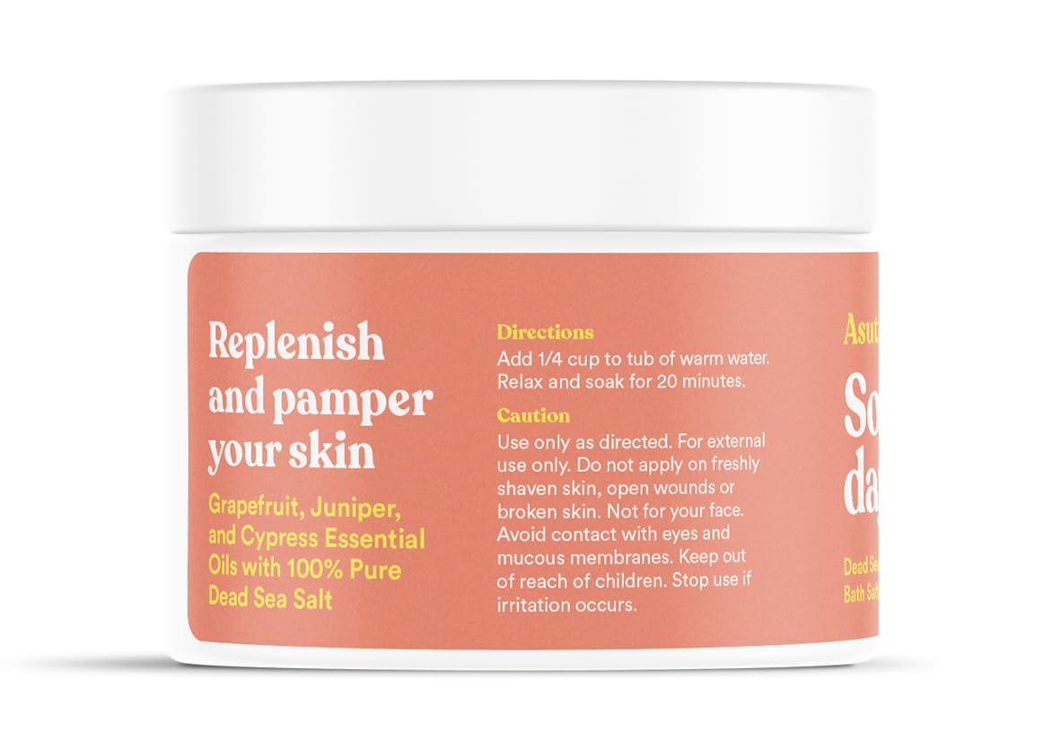 ASUTRA Dead Sea Bath Salts (Skin Rejuvenator), 16 oz - Soak in Rich & Vital Healing Minerals - Pamper & Soften Skin with Grapefruit, Juniper, & Cypress Essential Oils