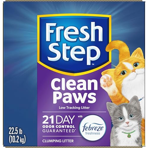 Fresh Step Clean Paws Cat Litter With Febreze Freshness, Multi-Cat Low-Tracking Clumping Litter With Guaranteed Odor Control, 22.5 lb. Box