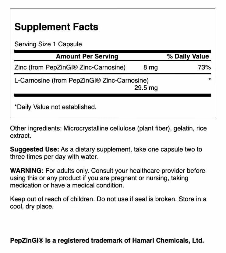 Swanson Zinc Carnosine (PepZin GI) - Natural Supplement Promoting Gastric Health & Digestive Support - Supports Microbial Balance in the Stomach - (60 Capsules) 3 Pack