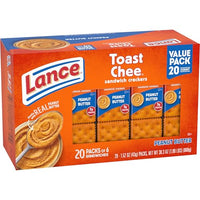 Thumbnail for Lance Sandwich Crackers, ToastChee Peanut Butter, 20 Individually Wrapped Packs, 6 Sandwiches Each