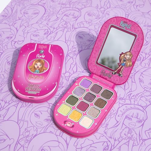 RUDE Cosmetics Bratz Colorful Eyeshadow Palette for Women, Teen Girls - Mini Eye Shadow Make Up Palettes - Glitter, Matte, Metallic & Shimmer Eyeshadow for Eye Makeup - Pretty Princess