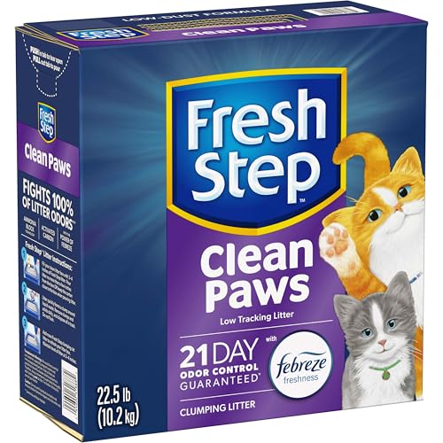 Fresh Step Clean Paws Cat Litter With Febreze Freshness, Multi-Cat Low-Tracking Clumping Litter With Guaranteed Odor Control, 22.5 lb. Box