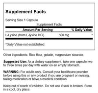 Thumbnail for Swanson Amino Acid Free-Form L-Lysine 500 Milligrams 100 Capsules
