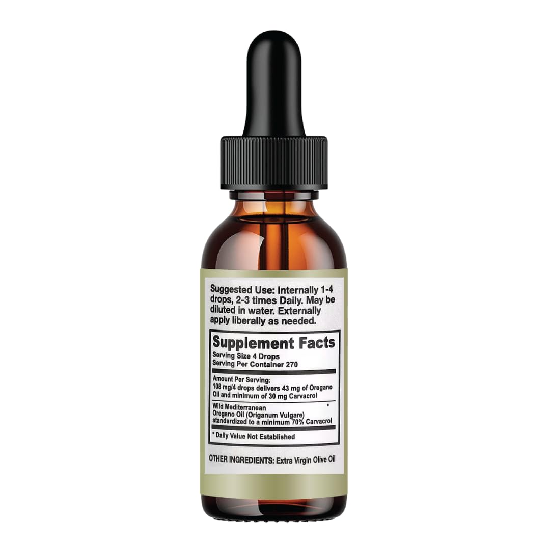 Wild Oregano Oil 1oz Bottle - California Natural - Immune System & Digestive Support - Promote Gut Health & Healthy Digestion - 100% Vegetarian - 70% Carvacrol - Herbal Supplement - 1oz