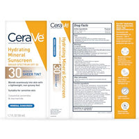 Thumbnail for CeraVe Hydrating Mineral Sunscreen SPF 30 with Sheer Tint, Tinted Mineral Sunscreen with Zinc Oxide & Titanium Dioxide, Blends Seamlessly For Healthy Glow, Medium, 1.7 Fluid Ounce