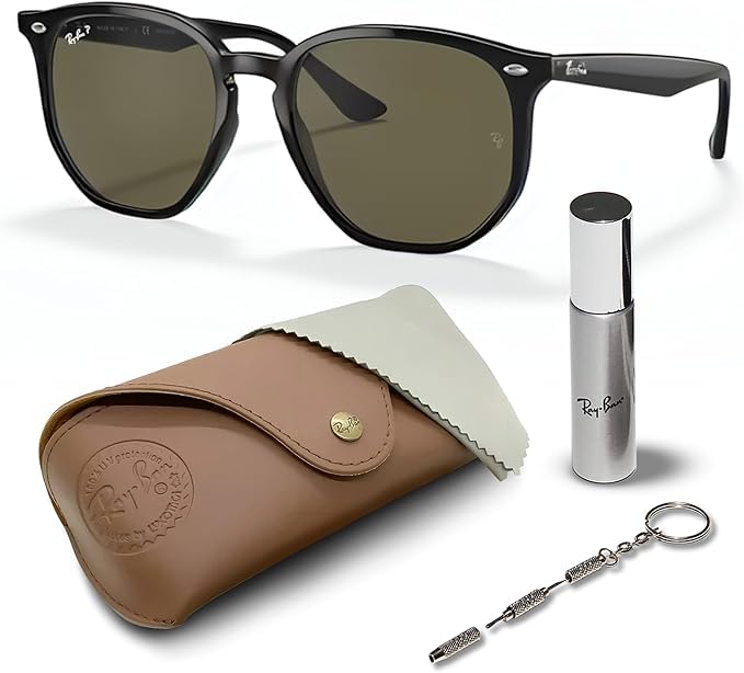 Ray-Ban RB4306 POLARIZED Square-Round Shaped Sunglasses for Men & Women – Includes Official Rayban Eyewear Kit – Ideal Formal & Casual Wear Sunglasses – G-15 Green Lens