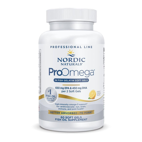 Nordic Naturals ProOmega in Fish Gelatin, Lemon Flavor - 60 Soft Gels - 1280 mg Omega-3 - High Potency Fish Oil - EPA & DHA - Promotes Brain, Eye, Heart, & Immune Health - Non-GMO - 30 Servings