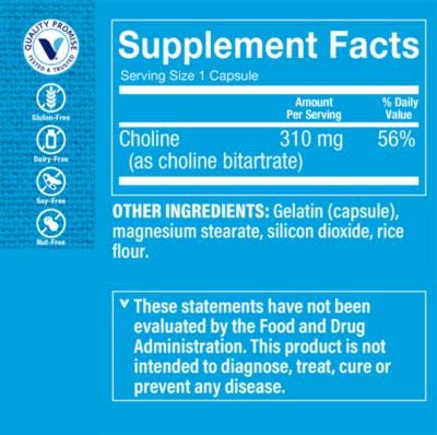 The Vitamin Shoppe Choline 310MG, Once Daily Supplement for Fat Metabolism & Brain Health (100 Capsules)