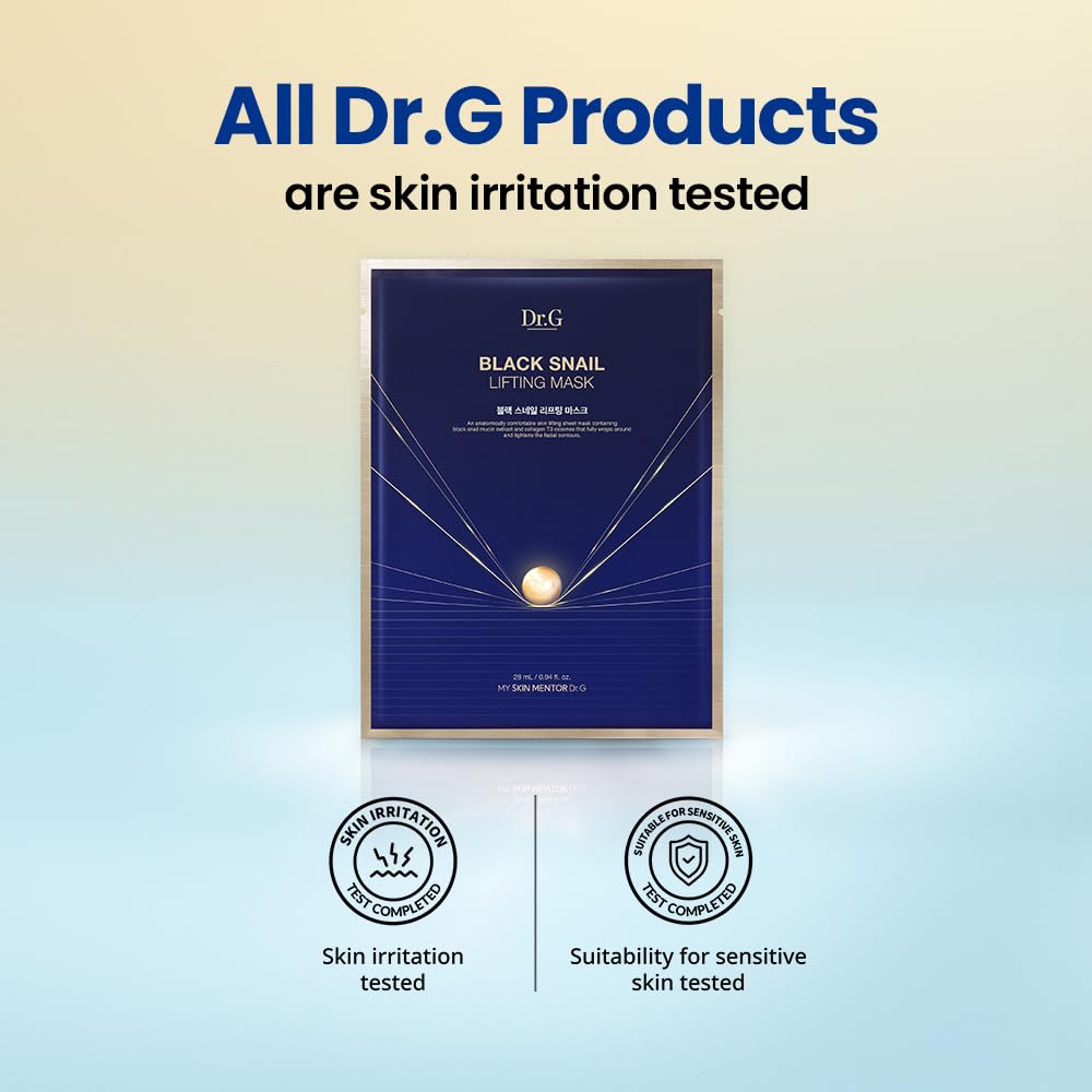 Dr.G Black Snail Lifting Korean Face Mask Set, 5pk - Hydrating Face Masks, Korean Sheet Mask, Sheet Masks Skincare Korean, Korean Mask, Moisturizing Face Mask, Korean Skin Care, Kbeauty, K Beauty