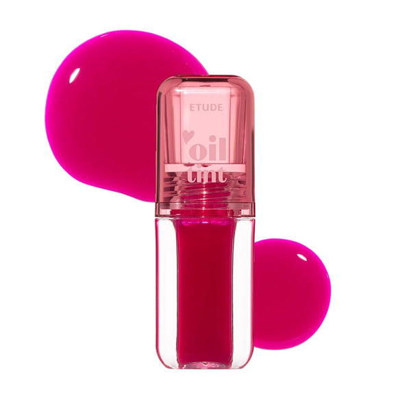 ETUDE Dear Darling Oil Tint #3 Neon Pink 4g | High Moisturizing and Strong Hydrating Lip Oil/Lip Gloss | Smooth and Moist Lips | Non-Sticky Lip Oil Tint For Dry Lips | K-beauty