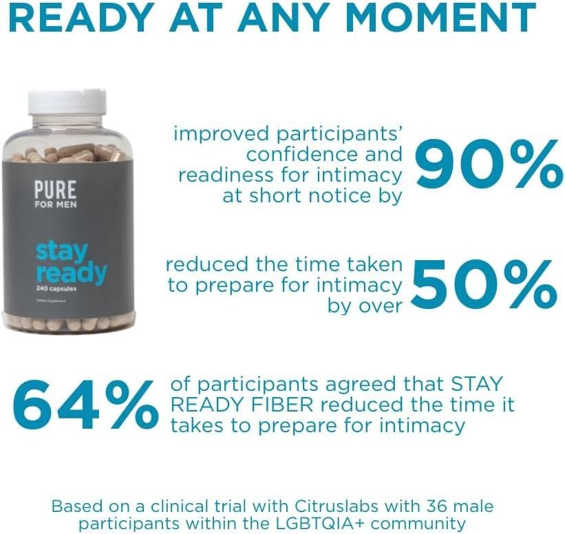 Pure for Men Original Vegan Cleanliness Stay Ready Fiber Supplement | Helps Promote Digestive Regularity | Psyllium Husk, Aloe Vera, Chia Seeds, Flaxseeds | Proprietary Formula | 120 Vegan Capsules