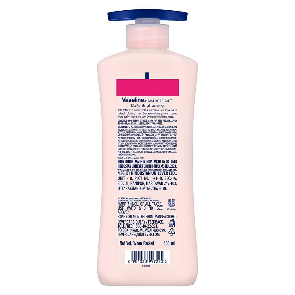 Vaseline Healthy Daily Body Lotion with Vitamin B3, Lightweight Daily Use Moisturizing Lotion – 400 ml (13.52 fl oz)