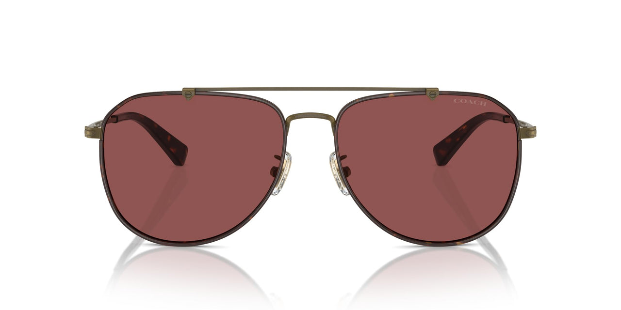 COACH Men's HC7164 Aviator Sunglasses, Antique Gold/Dark Tortoise/Wine Solid, 59 mm