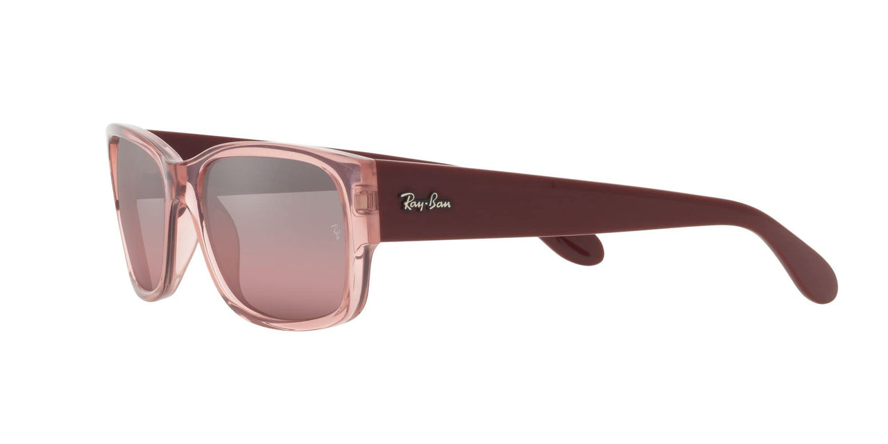 Ray-Ban Unisex RB4388 Square Sunglasses, Transparent Pink/Wine Polarized, 58 mm