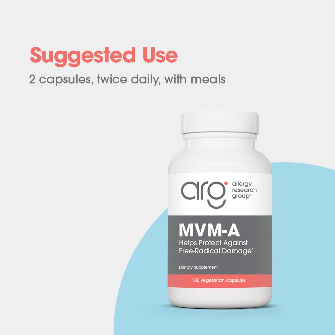 Allergy Research Group MVM-A - Multivitamin Multimineral w/Antioxidants, Multivitamin for Women & Men 50+ w/Vitamin A, C, D, Zinc, Biotin & More - 180 Vegetarian Capsules