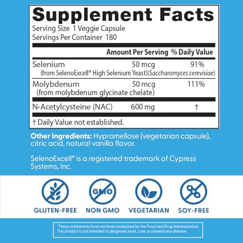 Doctor's Best Nac Detox Regulators with seleno excell, Non-GMO, Vegetarian, Gluten&Soy Free, 180 Veggie Caps, 180Count