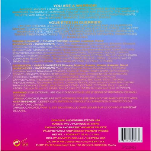 Juvia's Place Palette The Warrior III - Deep Emerald Green, Red, Violet, Cerulean Blue, Shades of 9, Pigmented Makeup Palette Eye Color & Shine
