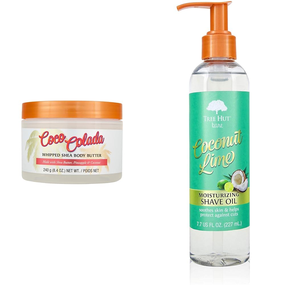 Tree Hut Coco Colada Whipped Shea Body Butter, 8.4oz, with Natural Shea Butter for Nourishing Essential Body Care & bare Moisturizing Shave Oil, Basic, Coconut-Lime, 7.7 Fl Oz