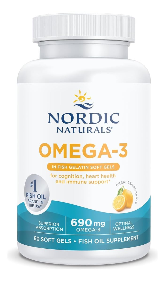 Nordic Naturals Omega-3 in Fish Gelatin, Lemon Flavor - 60 Fish Gels - 690 mg Omega-3 - Fish Oil - EPA & DHA - Immune Support, Brain & Heart Health, Optimal Wellness - Non-GMO - 30 Servings