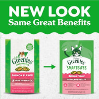 Thumbnail for Greenies Cat Treats, Feline Smartbites, Skin & Fur Health, Crunchy and Soft Cat Treats, Salmon Flavor, 2.1 oz. Pack