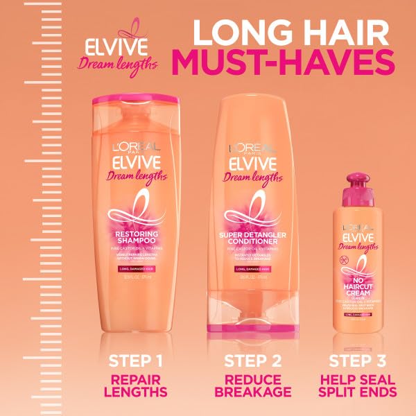 L'Oreal Paris Elvive Dream Lengths Shampoo & Conditioner Kit 28oz + No Haircut Cream Leave-in Conditioner, 6.8 fl. oz.