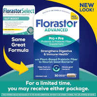 Thumbnail for Florastor Select Pro+Pre Daily Probiotic and Prebiotic Supplement for Women and Men, Boosts Good Bacteria, Saccharomyces Boulardii CNCM I-745 (30 Capsules) (Pack of 1)