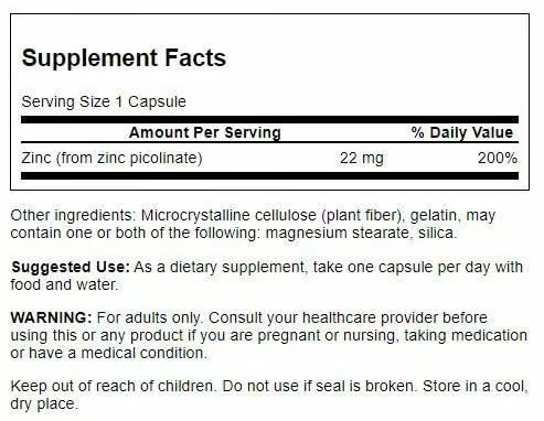 Swanson Zinc Picolinate - Mineral Supplement Promoting Prostate Health, Vision Health, & Immune Support - Body Preferred Form of Chelated Zinc - (60 Capsules, 22mg Each) (2 Pack)