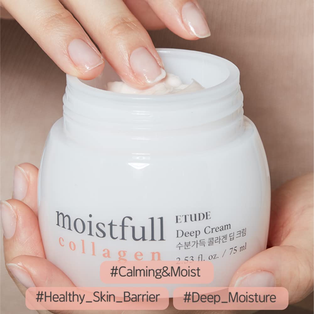ETUDE Moistfull Collagen Deep Cream, Face Moisturizer, Super Collagen Water, Macadamia Seed Oil, Lupinus Albus Protein, Deep Moisturizing Cream, Korean Skin Care, Beauty (2.53 Fl Oz)
