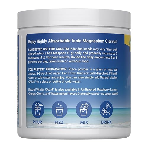 Natural Vitality Calm, Magnesium Supplement, Anti-Stress Drink Mix Powder, Gluten Free, Vegan, & Non-GMO, Sweet Lemon, 8 oz