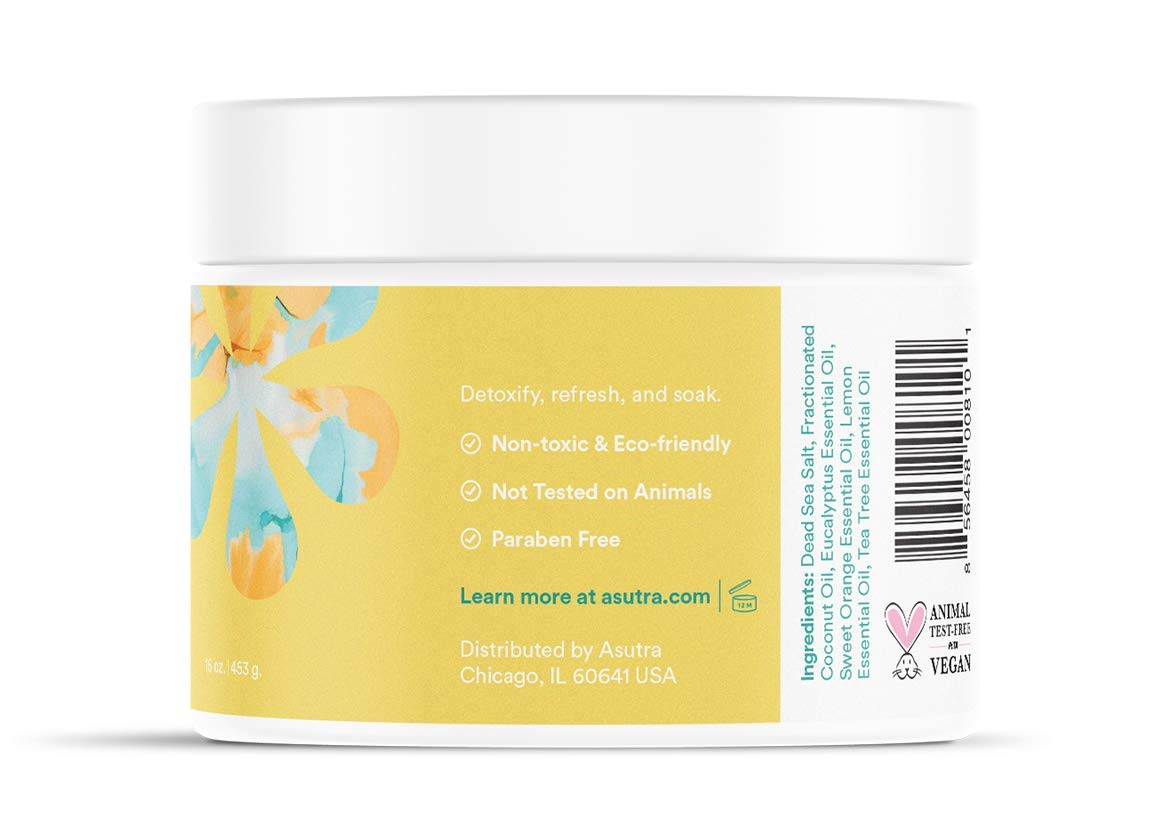 ASUTRA Dead Sea Bath Salts (Detox & Slim Down), 16 oz - Soak in Rich & Vital Healing Minerals - Purify & Energize with Eucalyptus, Sweet Orange, & Lemon Essential Oils