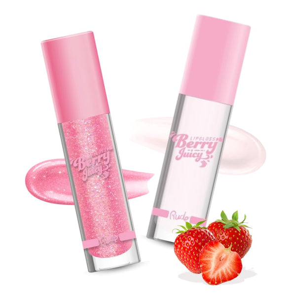 RUDE Cosmetics Berry Juicy Lip Gloss Duo, High Shine Lip Glosses Set, Moisturizing & Hydrating Lipgloss, Ideal for Day & Night Makeup Looks, Pure & Flirty