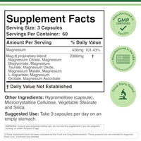 Thumbnail for Magnesium Complex Supplement 180 Capsules (426mg Elemental Magnesium Provided by 2,300mg of Eight Different Forms of Magnesium) MAG-8 Provides 100% Daily Recommended Value of Magnesium by Double Wood