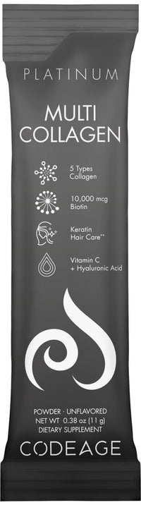 Thumbnail for Codeage Multi Collagen and Biotin 10,000 mcg + Vitamin C, B6 & D3, Keratin, Hyaluronic Acid, Niacin, 18 Amino Acids - Stick Packs Supplement - 5 Types Collagen Protein – 30 Powder Packets