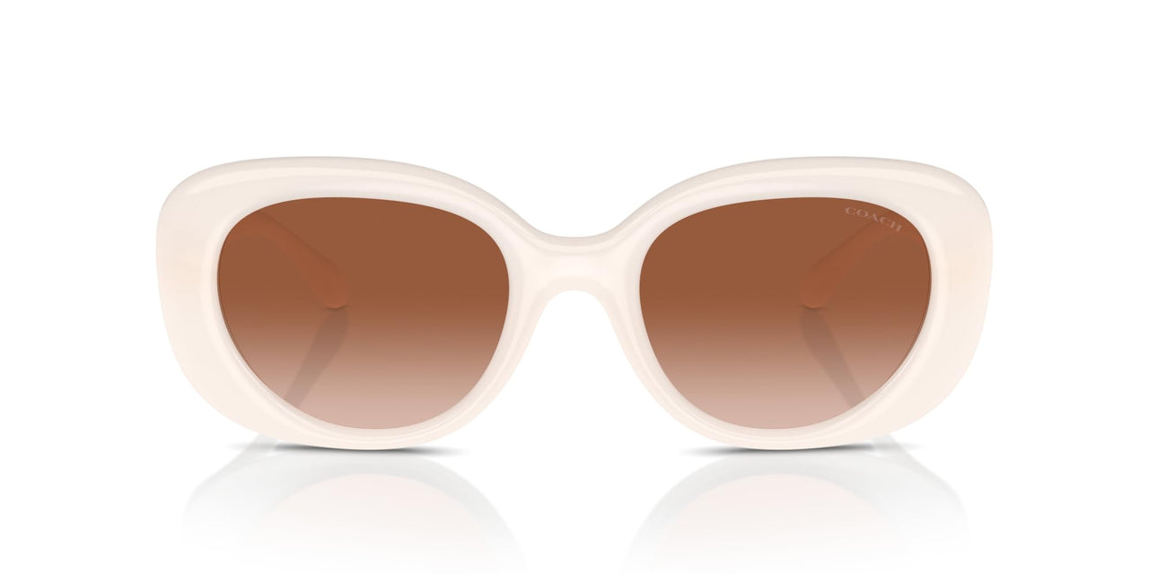 COACH Women's HC8391U Sculpted C Hardware Universal Fit Oval Sunglasses, Milky Cloud/Brown Gradient, 53 mm