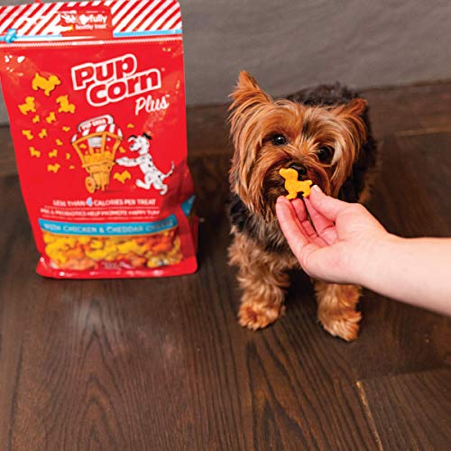 Pup Corn Plus - Puffed Dog Treats with Prebiotics and Probiotics - Chicken & Cheddar Cheese (14.5oz) - Made in USA
