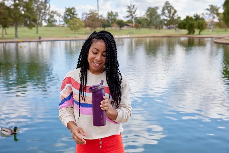 Stanley IceFlow Flip Straw 2.0 Water Bottle 24 OZ | Built-In Straw with Larger Opening | Lightweight & Leak-Resistant | Insulated Stainless Steel | BPA-Free | Tigerlily Plum