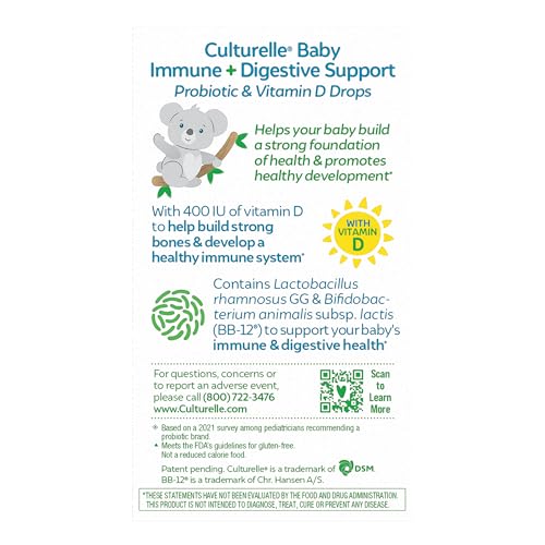 Culturelle Baby Probiotic Drops + Vitamin D, Immune & Digestive Health Support for Babies, Infants & Newborns 0-12 Months, 30 Day Supply, Gluten Free & Non-GMO, 9ml