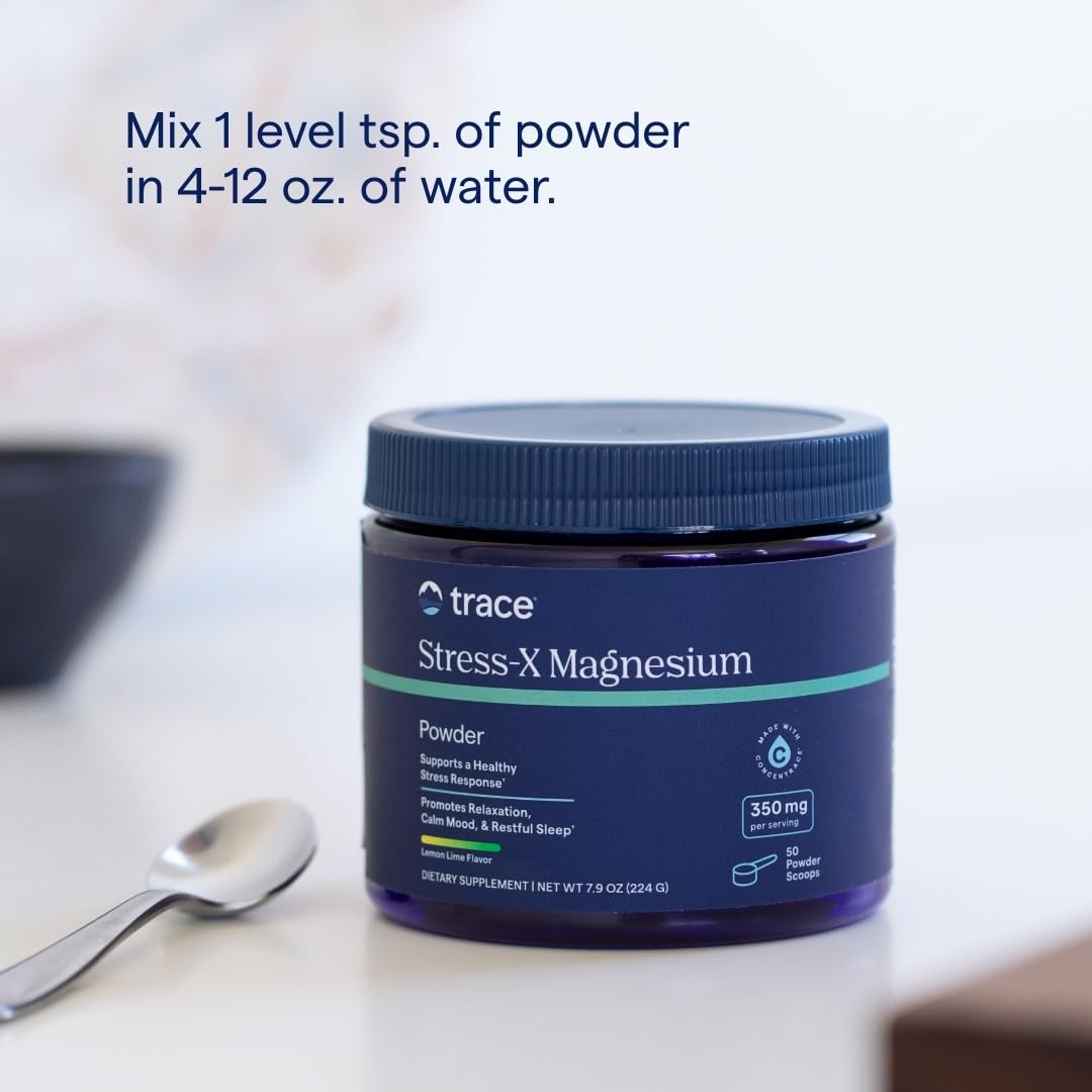Trace Minerals Stress-X Magnesium, 350mg - Powder Magnesium Supplement to Support Muscle Relaxation & Recovery - Restful Sleep Support Mineral Supplement - Lemon Lime Flavor, 7.9 oz (50 Servings)