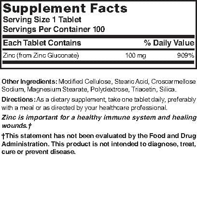 Nature's Blend Zinc Gluconate 100 mg, 100 Tablets