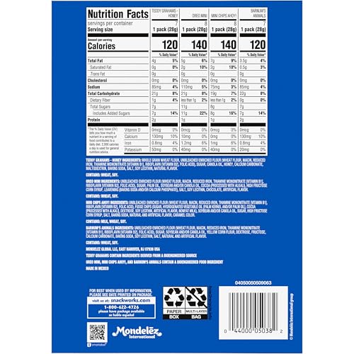 Nabisco Team Favorites Variety Pack, OREO Mini, CHIPS AHOY! Mini, Teddy Grahams Honey & Barnum's Animal Crackers, 30 Snack Packs