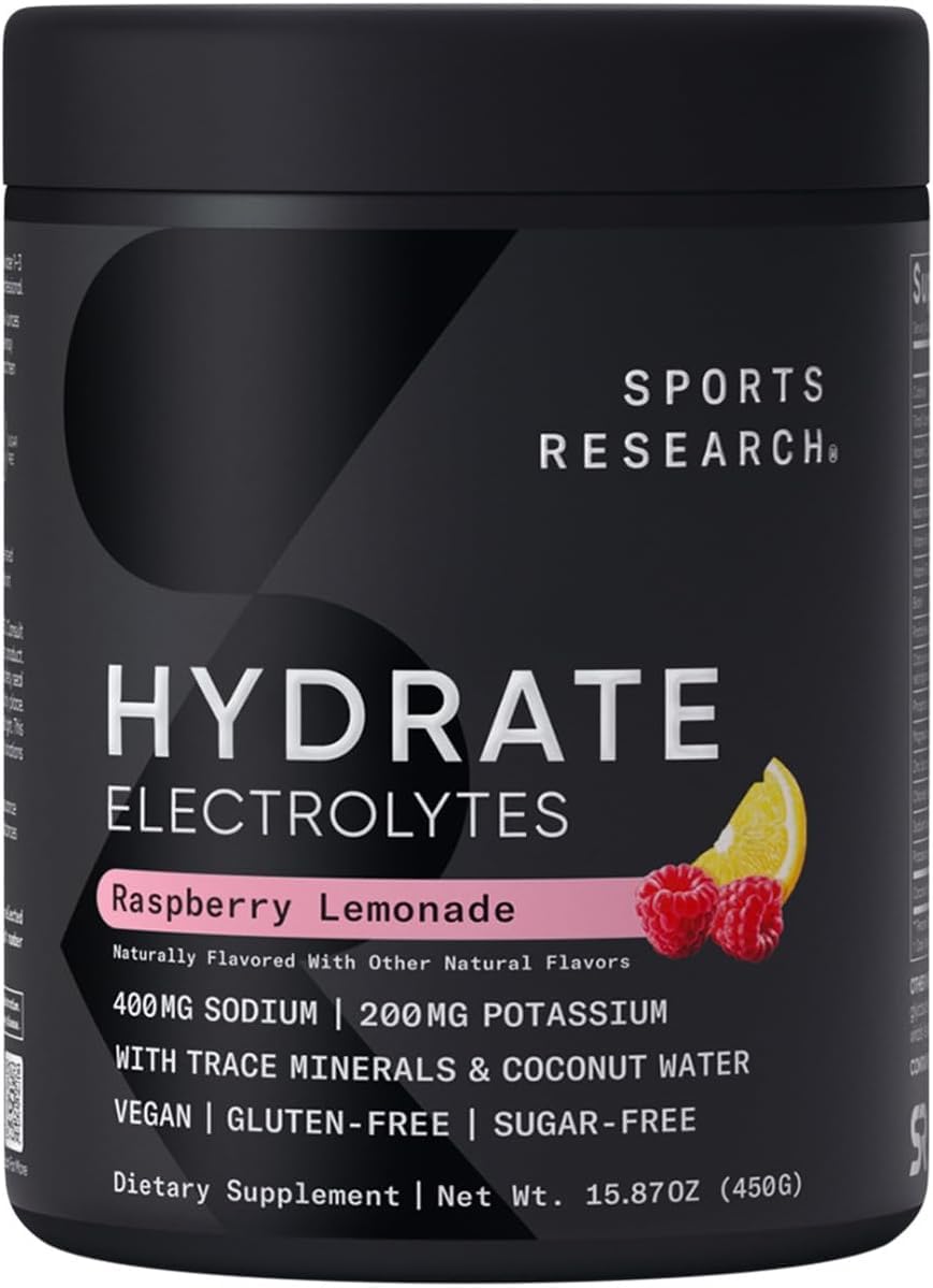 Sports Research® Hydrate Jars - Sugar-Free & Naturally Flavored with Vitamins, Minerals, and Coconut Water - Supports Hydration - Raspberry Lemonade