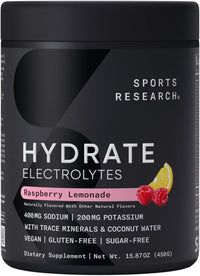Thumbnail for Sports Research® Hydrate Jars - Sugar-Free & Naturally Flavored with Vitamins, Minerals, and Coconut Water - Supports Hydration - Raspberry Lemonade