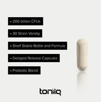 Thumbnail for Toniiq 200 Billion CFU Probiotic Supplement 30 Verified Third-Party Tested Strains - Fully Shelf-Stable Probiotics Formula with Prebiotic Blend - Extended Release Capsules