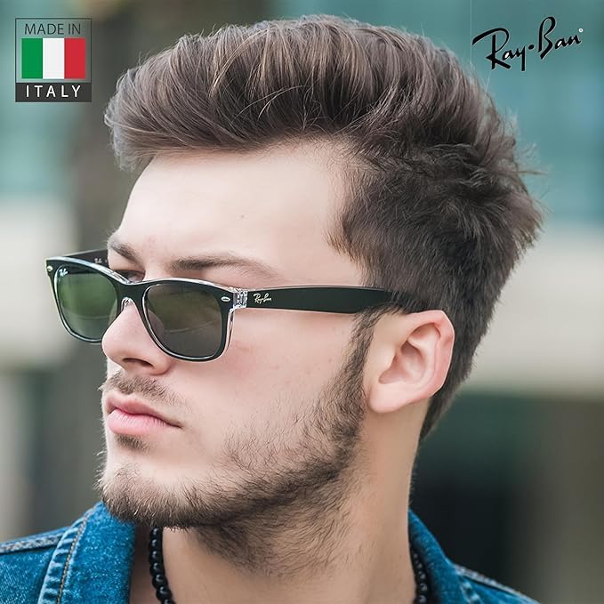 Ray-Ban RB2132 NEW WAYFARER CLASSIC POLARIZED Square Shaped Sunglasses for Men & Women – Includes Official Rayban Eyewear Kit – Ideal Formal & Casual Wear Sunglasses – Green Classic G-15 Lens