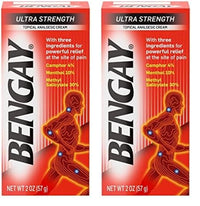 Thumbnail for Bengay Ultra Strength Topical Pain Relief Cream, Non-Greasy Analgesic for Minor Arthritis, Muscle, Joint, and Back Pain, Camphor, Menthol & Methyl Salicylate, 2 oz Packaging May Vary (Pack of 2)