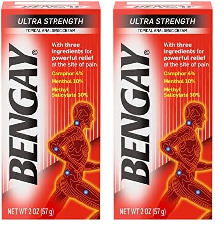 Bengay Ultra Strength Topical Pain Relief Cream, Non-Greasy Analgesic for Minor Arthritis, Muscle, Joint, and Back Pain, Camphor, Menthol & Methyl Salicylate, 2 oz Packaging May Vary (Pack of 2)