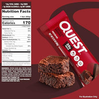 Thumbnail for Quest Nutrition Chocolate Brownie Protein Bar, 20g Protein, 1g Sugar, 4g Net Carb, High Fiber, Gluten Free, Gluten Free, 12 Count