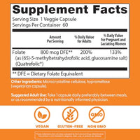 Thumbnail for Doctors Best Fully Active Folate 800 with Quatrefolic, Supports Fetal Health, Non-GMO, Gluten Free, Vegan 60 Veggie Caps