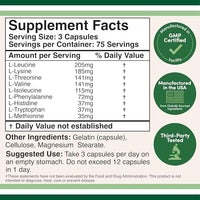Thumbnail for Essential Amino Acids - 1 Gram Per Serving Powder Blend of All 9 Essential Aminos (EAA) and All Branched-Chain Aminos (BCAAs) (Leucine, Isoleucine, Valine) 225 Capsules, Gluten Free by Double Wood